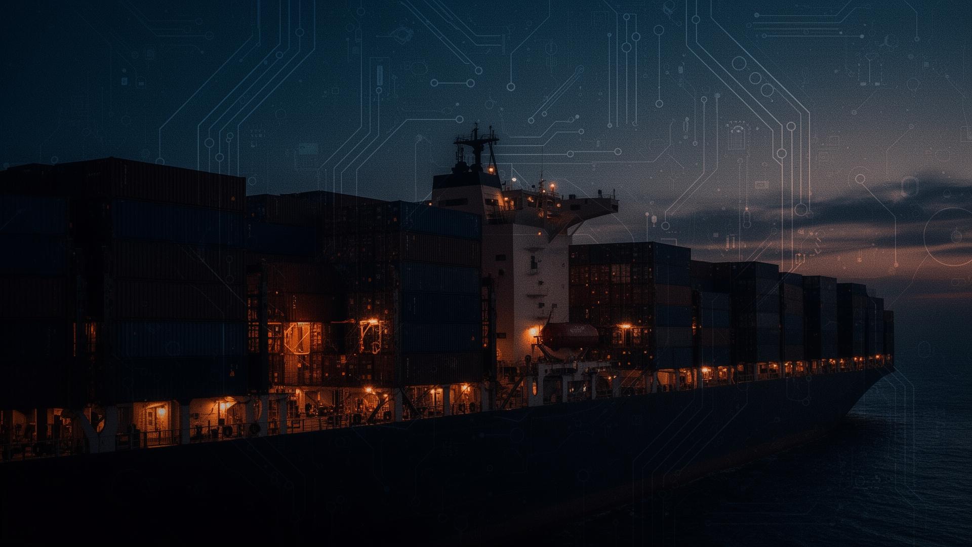 Container ship at twilight